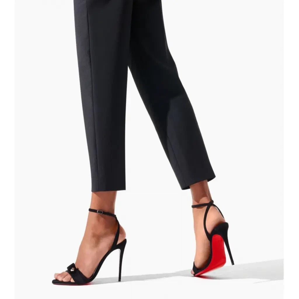 LOUBOUTIN UMBERTA 100 SUEDE ANKLE STRAP SANDALS