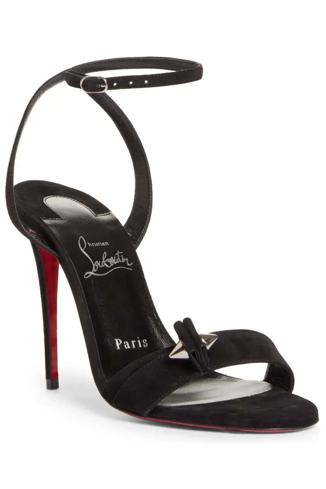 LOUBOUTIN UMBERTA 100 SUEDE ANKLE STRAP SANDALS