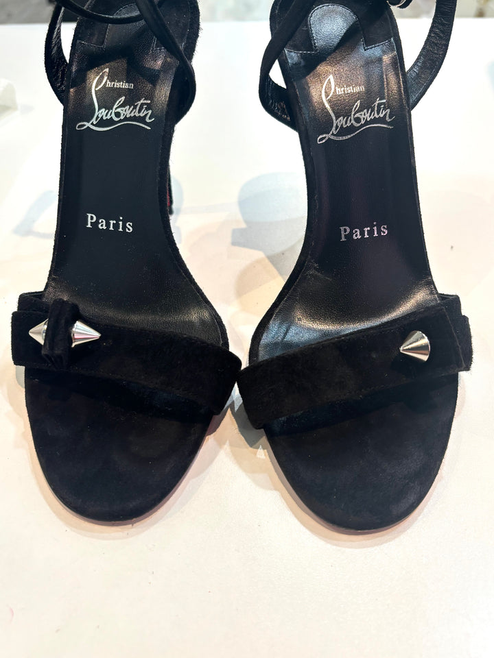 LOUBOUTIN UMBERTA 100 SUEDE ANKLE STRAP SANDALS