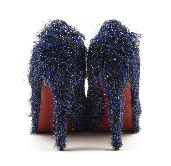 LOUBOUTIN VERY PRIVÉ 120 VELVET GLITTER PEEP-TOE STILETTO PUMPS