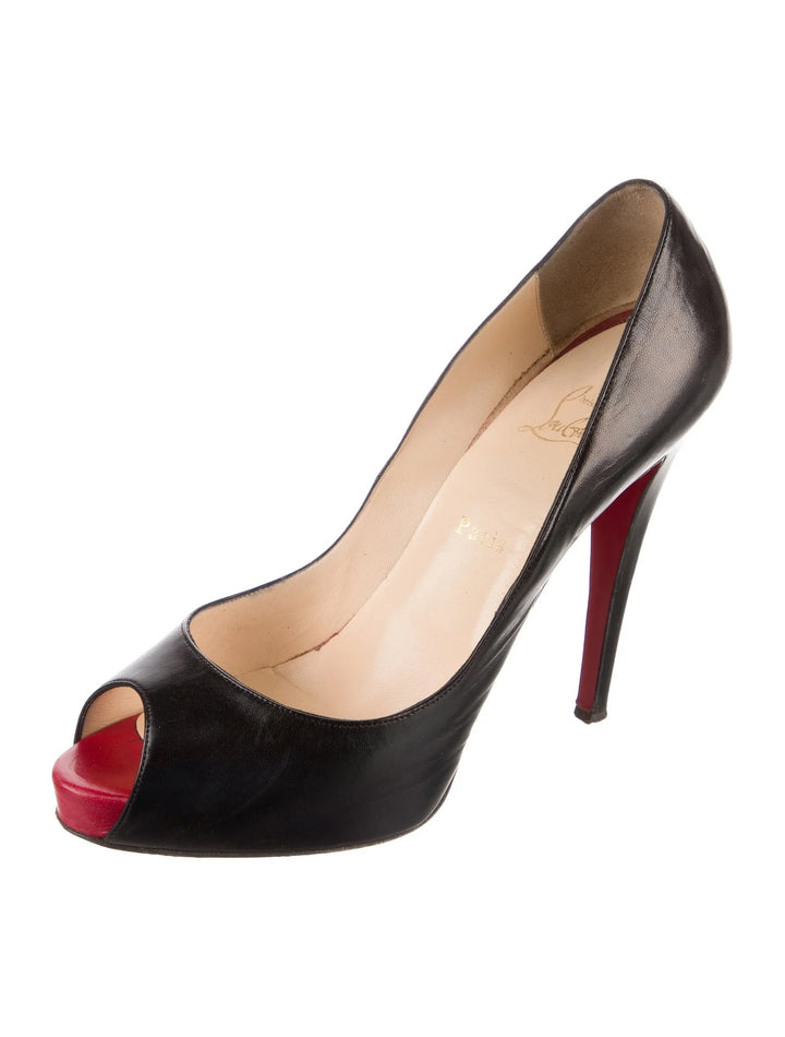 LOUBOUTIN VERY PRIVÉ 120 PEEP TOE CALFSKIN LEATHER PUMPS
