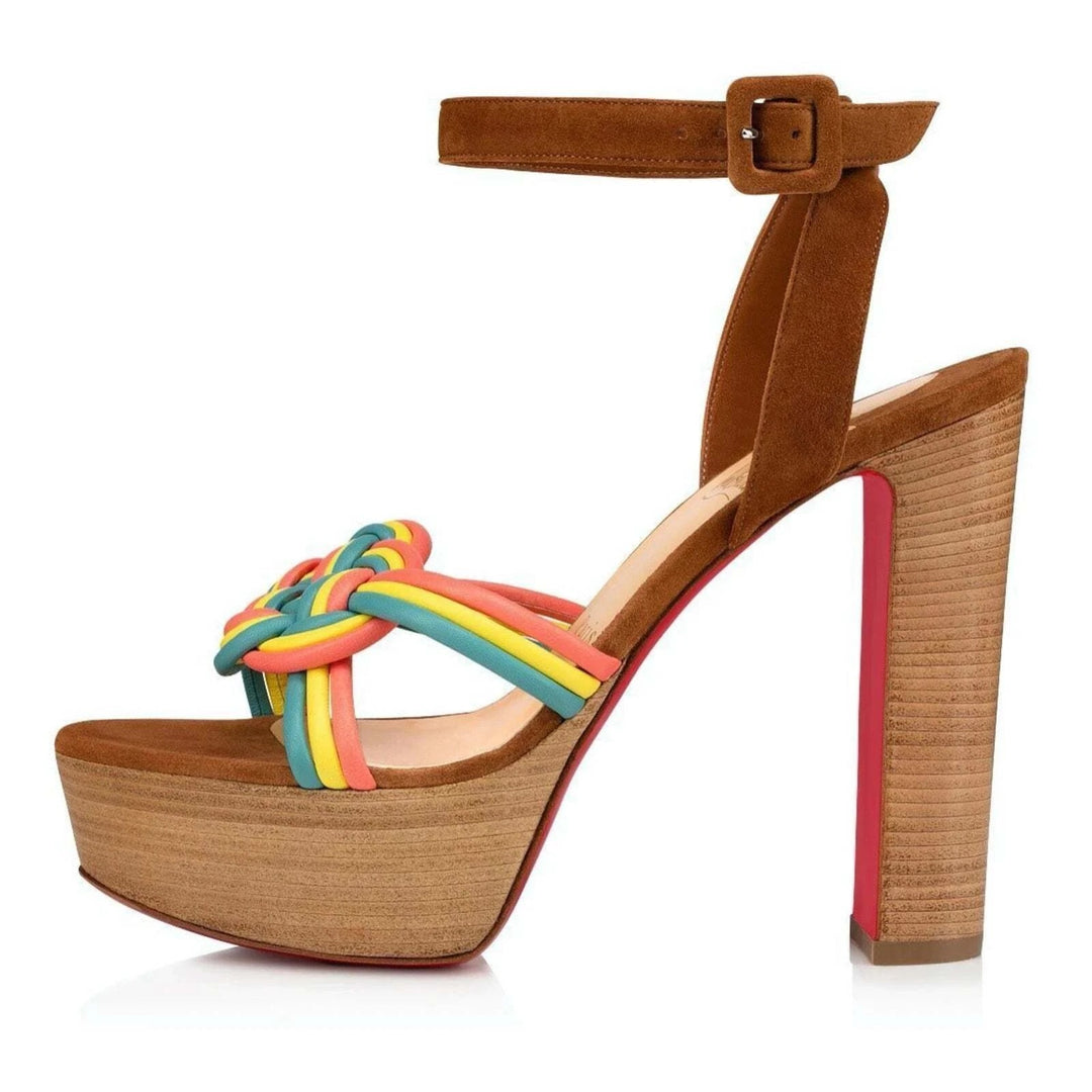 LOUBOUTIN NAPPA VEAU VELOURS COUIO ELLA 130 PLATFORM SANDALS