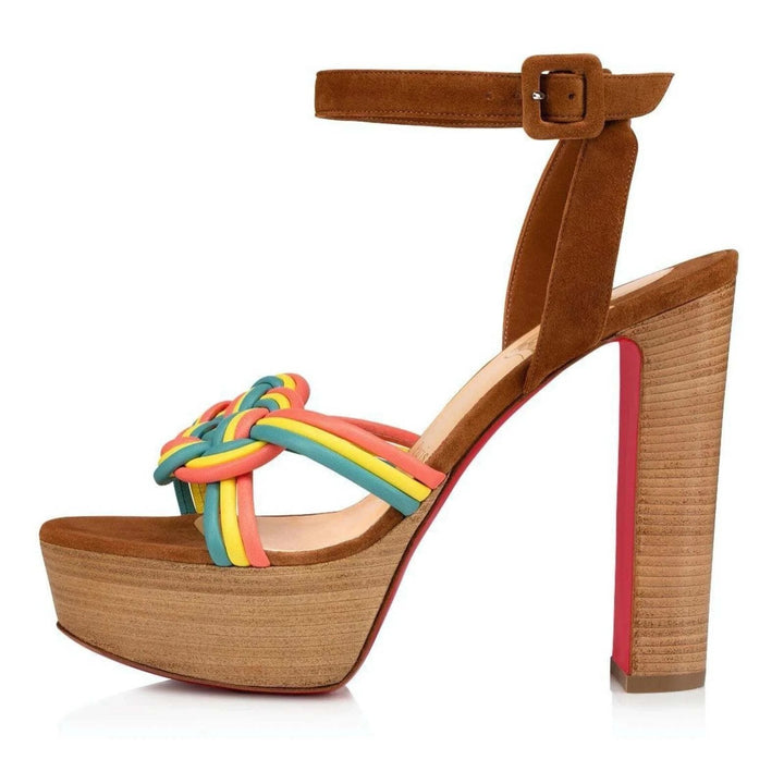 LOUBOUTIN NAPPA VEAU VELOURS COUIO ELLA 130 PLATFORM SANDALS