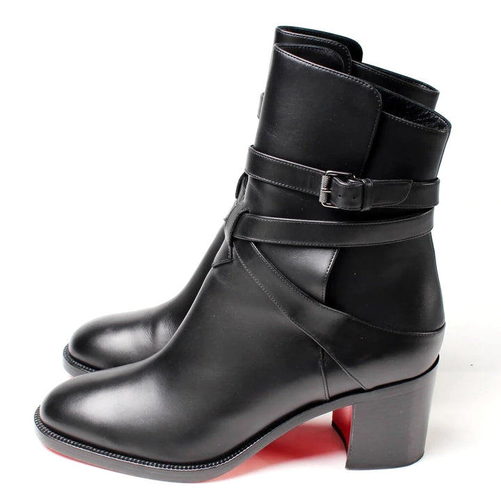 LOUBOUTIN KARISTRAP 70 CALFSKIN LEATHER ANKLE BOOTS