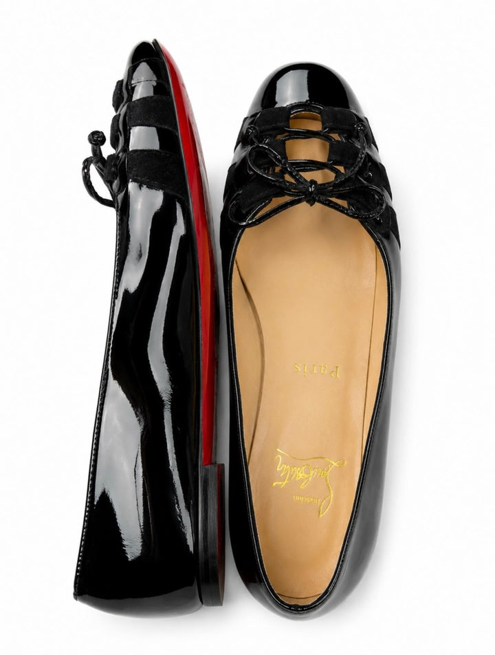 LOUBOUTIN CORSET PATENT LEATHER BALLET FLATS