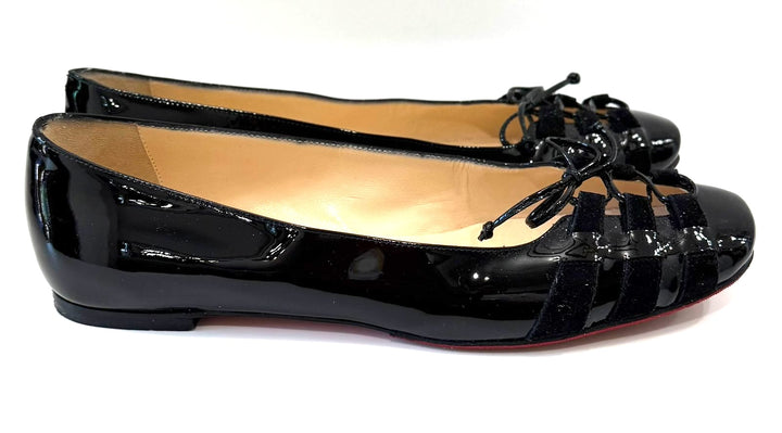 LOUBOUTIN CORSET PATENT LEATHER BALLET FLATS