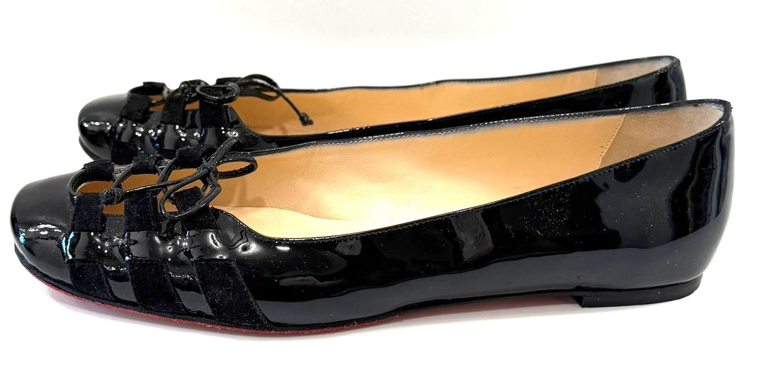 LOUBOUTIN CORSET PATENT LEATHER BALLET FLATS