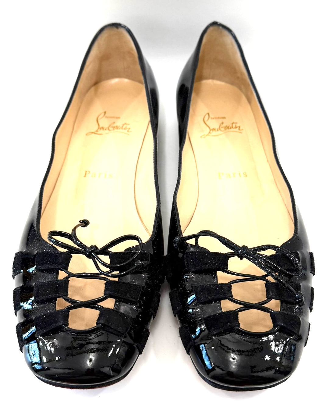 LOUBOUTIN CORSET PATENT LEATHER BALLET FLATS