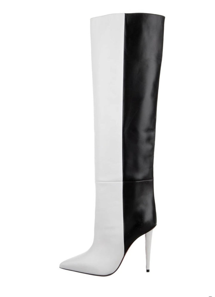 LOUBOUTIN ASTRILARGE BOTTA 100 CALFSKIN LEATHER KNEE-HIGH BOOTS