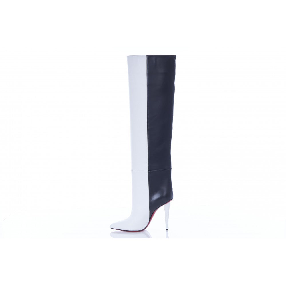 LOUBOUTIN ASTRILARGE BOTTA 100 CALFSKIN LEATHER KNEE-HIGH BOOTS