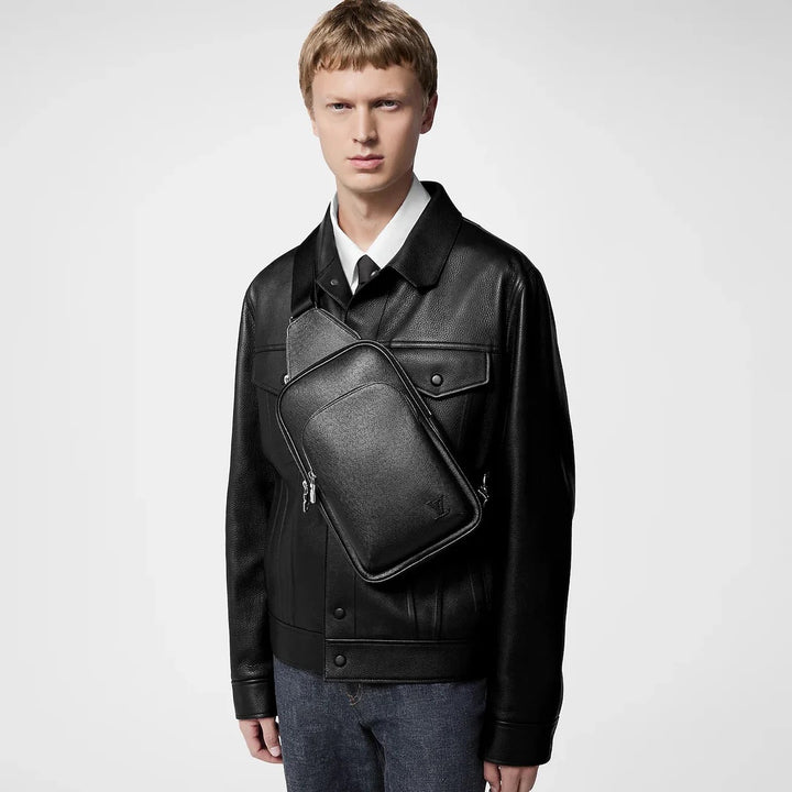 LOUIS VUITTON AVENUE BLACK TAIGA LEATHER SLING BAG