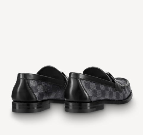 LOUIS VUITTON CALFSKIN LEATHER DAMIER EMBOSSED SANTIAGO LOAFERS