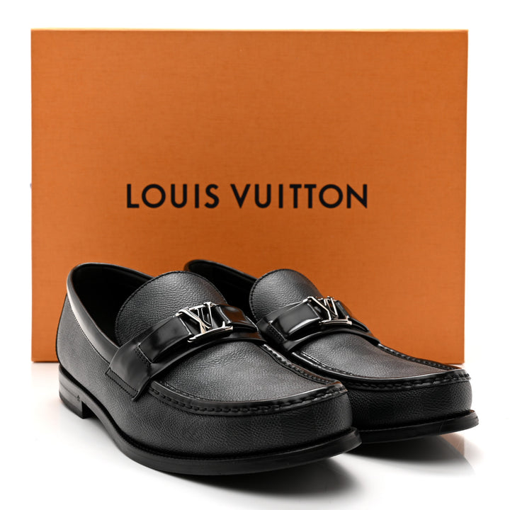 LOUIS VUITTON CALFSKIN LEATHER DAMIER EMBOSSED SANTIAGO LOAFERS