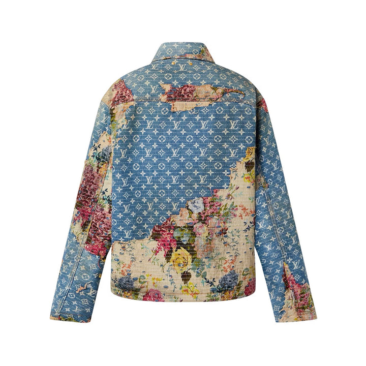 LOUIS VUITTON DISTRESSED DENIM MONOGRAM FLORAL WORKWEAR JACKET