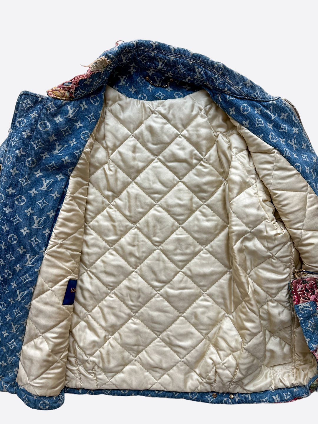LOUIS VUITTON DISTRESSED DENIM MONOGRAM FLORAL WORKWEAR JACKET