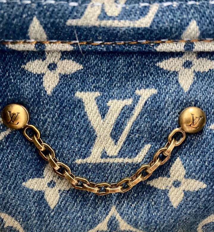 LOUIS VUITTON DISTRESSED DENIM MONOGRAM FLORAL WORKWEAR JACKET