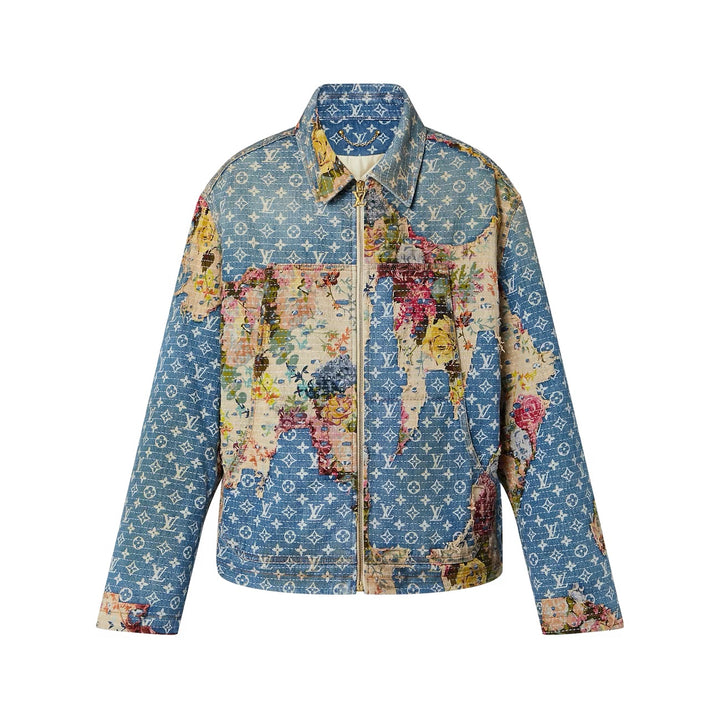 LOUIS VUITTON XL 花柄刺繍ジャンパー Louis Vuitton Blue Monogram Distressed Floral Workwear Jacket