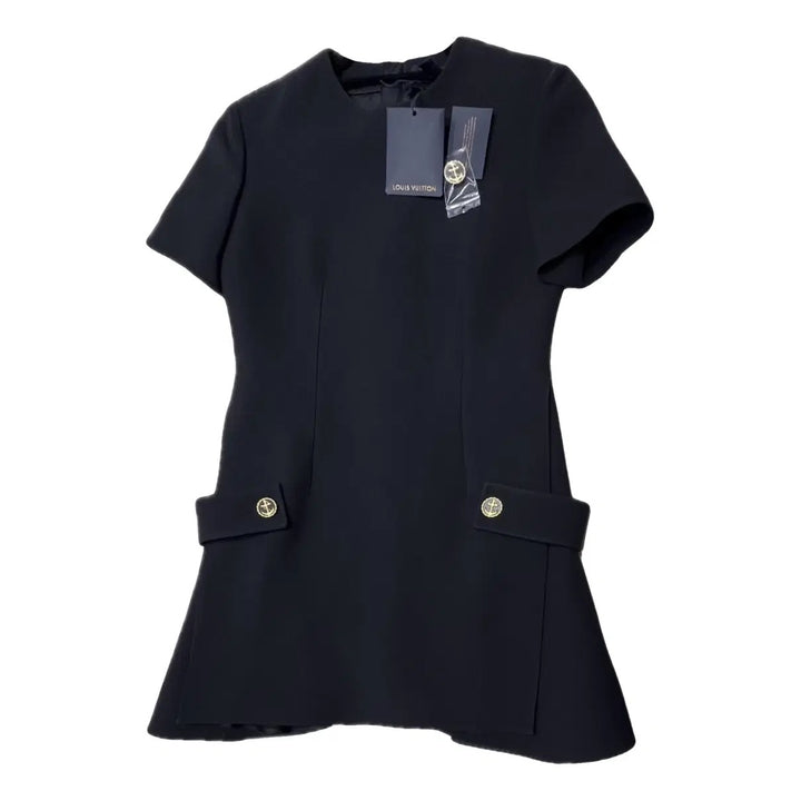 LOUIS VUITTON CREPE SHORT-SLEEVE MARTINGALE MINI DRESS