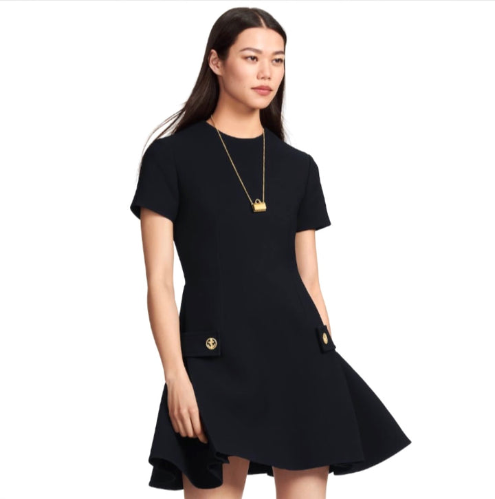 LOUIS VUITTON CREPE SHORT-SLEEVE MARTINGALE MINI DRESS