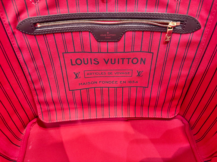 LOUIS VUITTON DAMIER EBENE NEVERFULL MM TOTE BAG CERISE RED
