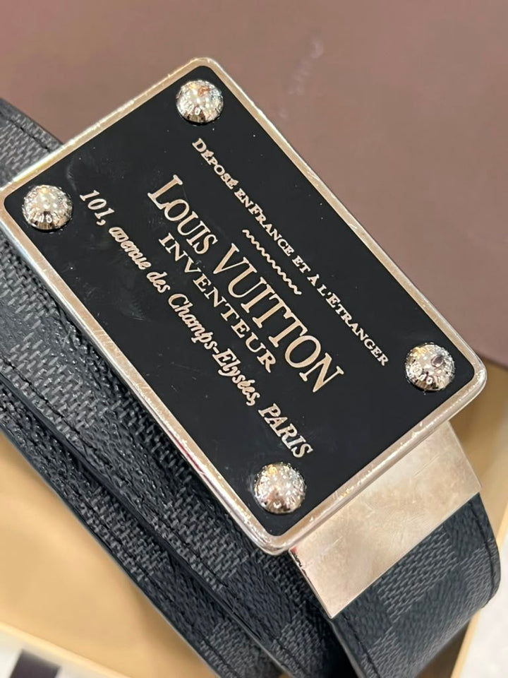 LOUIS VUITTON DAMIER GRAPHITE INVENTEUR BUCKLE REVERSIBLE BELT