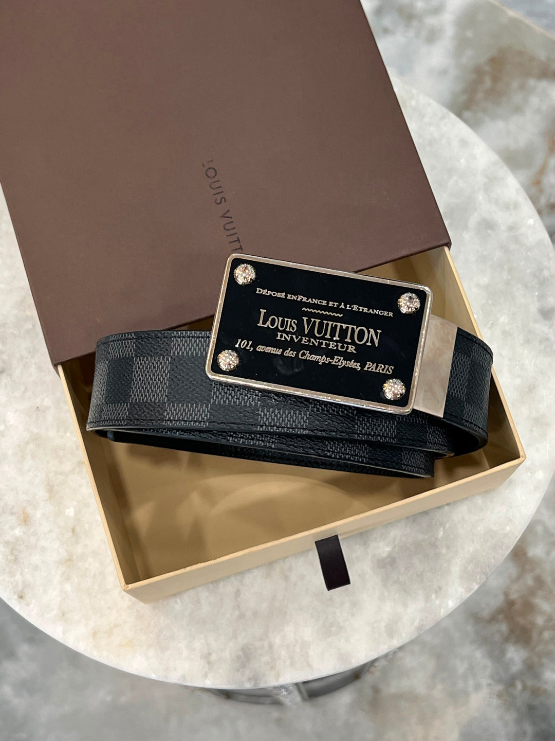 LOUIS VUITTON DAMIER GRAPHITE INVENTEUR BUCKLE REVERSIBLE BELT