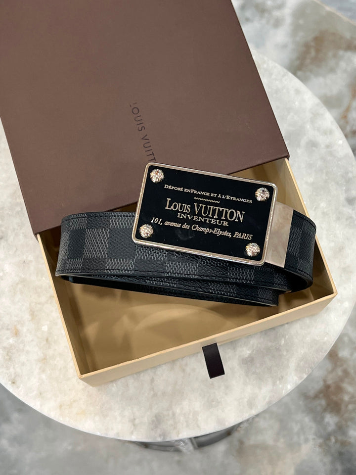 LOUIS VUITTON DAMIER GRAPHITE INVENTEUR BUCKLE REVERSIBLE BELT