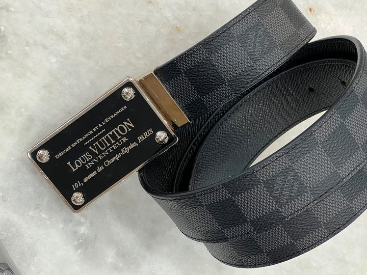 LOUIS VUITTON DAMIER GRAPHITE INVENTEUR BUCKLE REVERSIBLE BELT