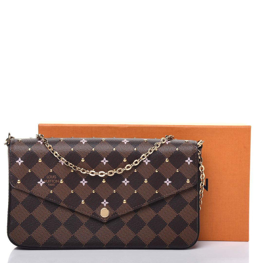 LOUIS VUITTON DAMIER EBENE FLOWER STUDDED FELICIE POCHETTE
