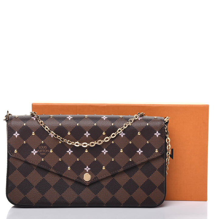LOUIS VUITTON DAMIER EBENE FLOWER STUDDED FELICIE POCHETTE