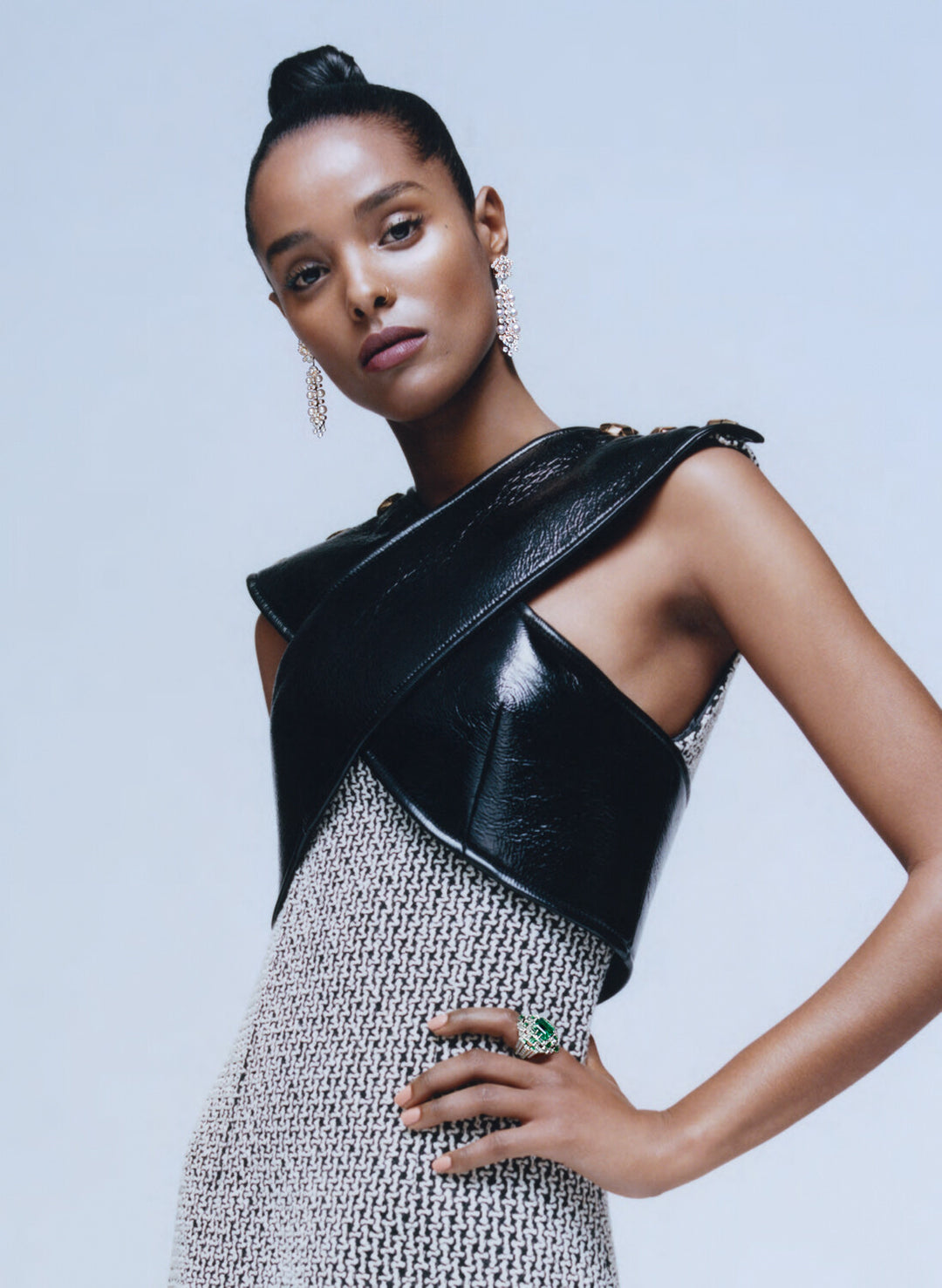 LOUIS VUITTON A-LINE LEATHER CRISS-CROSS BUST MINI DRESS