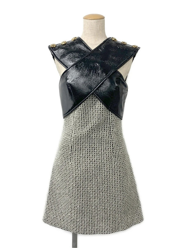 LOUIS VUITTON A-LINE LEATHER CRISS-CROSS BUST MINI DRESS