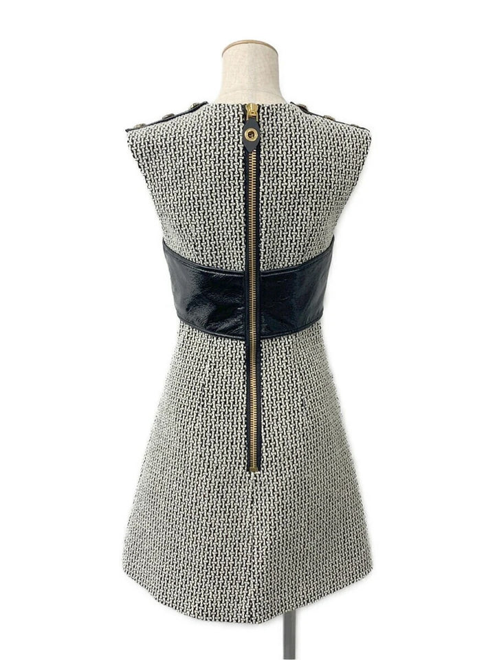 LOUIS VUITTON A-LINE LEATHER CRISS-CROSS BUST MINI DRESS