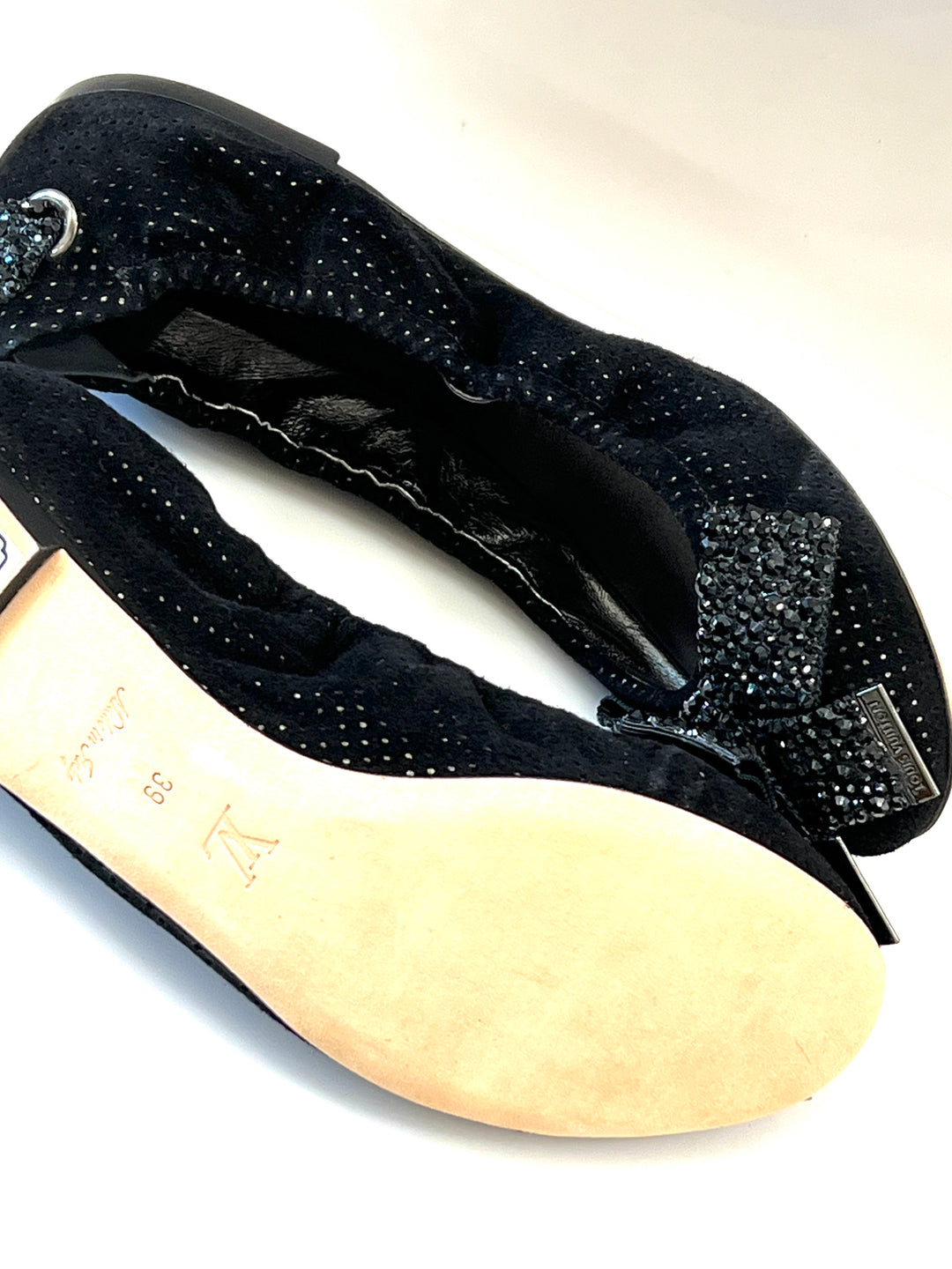 LOUIS VUITTON METALLIC LEATHER &amp; SEQUINS BALLET FLATS