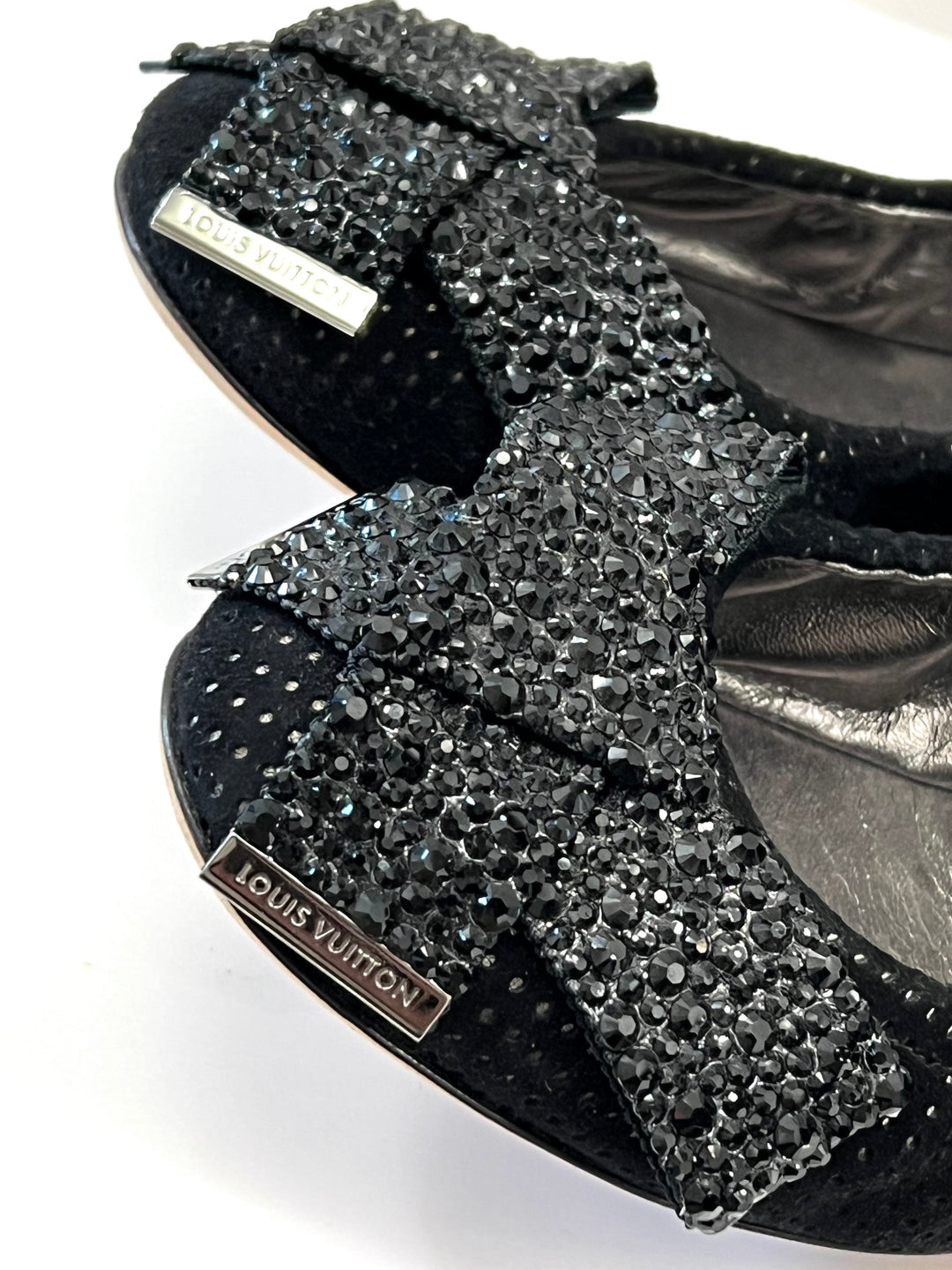 LOUIS VUITTON METALLIC LEATHER &amp; SEQUINS BALLET FLATS