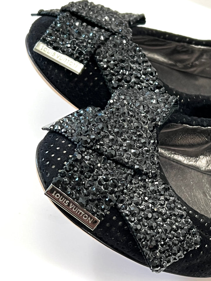 LOUIS VUITTON METALLIC LEATHER &amp; SEQUINS BALLET FLATS