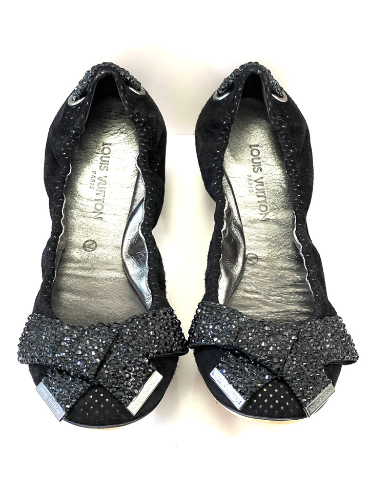 LOUIS VUITTON METALLIC LEATHER &amp; SEQUINS BALLET FLATS