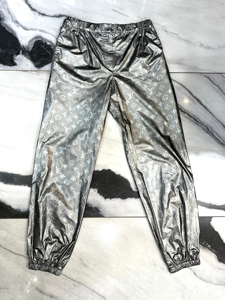 LOUIS VUITTON METALLIC SILVER MONOGRAM TRACK PANTS