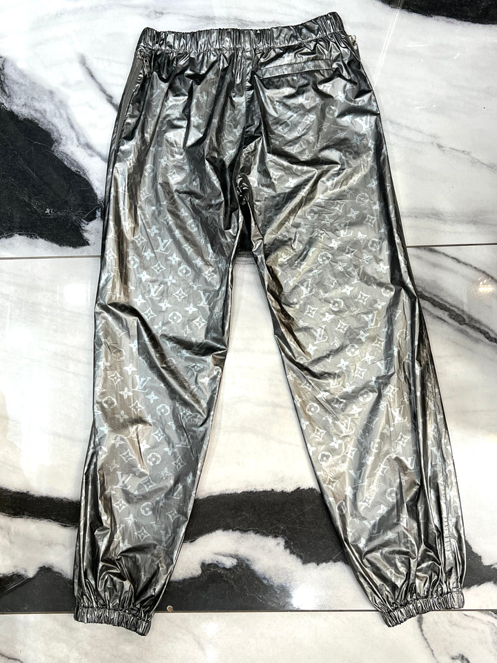 LOUIS VUITTON METALLIC SILVER MONOGRAM TRACK PANTS