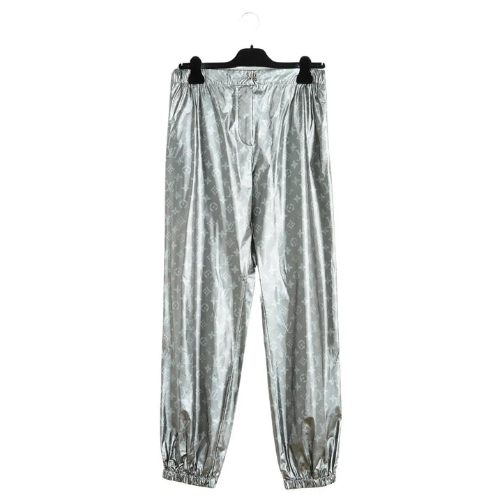 LOUIS VUITTON METALLIC SILVER MONOGRAM TRACK PANTS