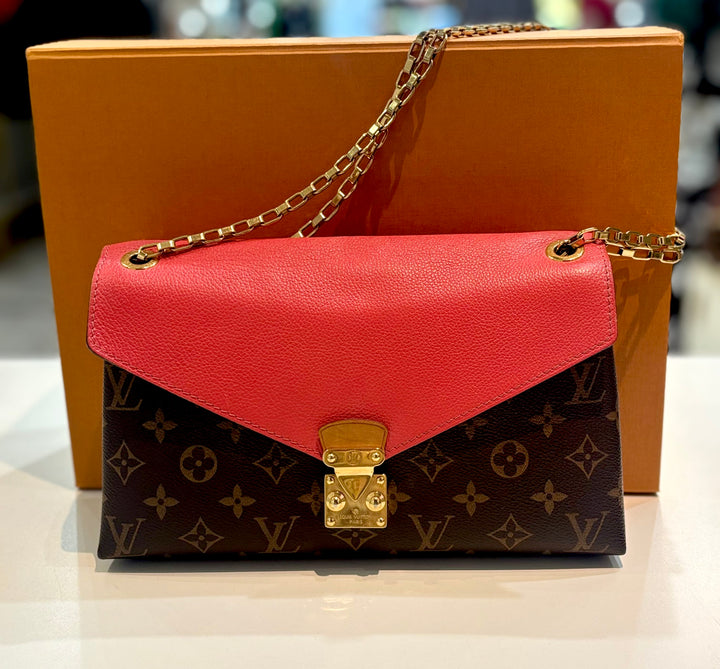 LOUIS VUITTON MONOGRAM &amp; CALFSKIN LEATHER PALLAS CHAIN BAG