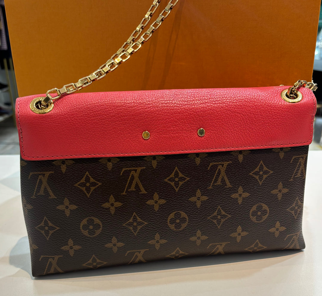 LOUIS VUITTON MONOGRAM &amp; CALFSKIN LEATHER PALLAS CHAIN BAG