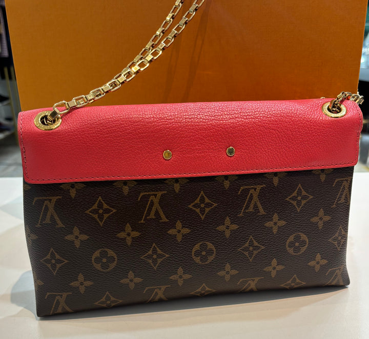 LOUIS VUITTON MONOGRAM &amp; CALFSKIN LEATHER PALLAS CHAIN BAG