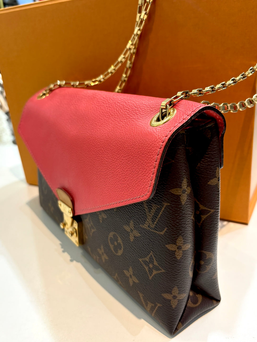 LOUIS VUITTON MONOGRAM &amp; CALFSKIN LEATHER PALLAS CHAIN BAG