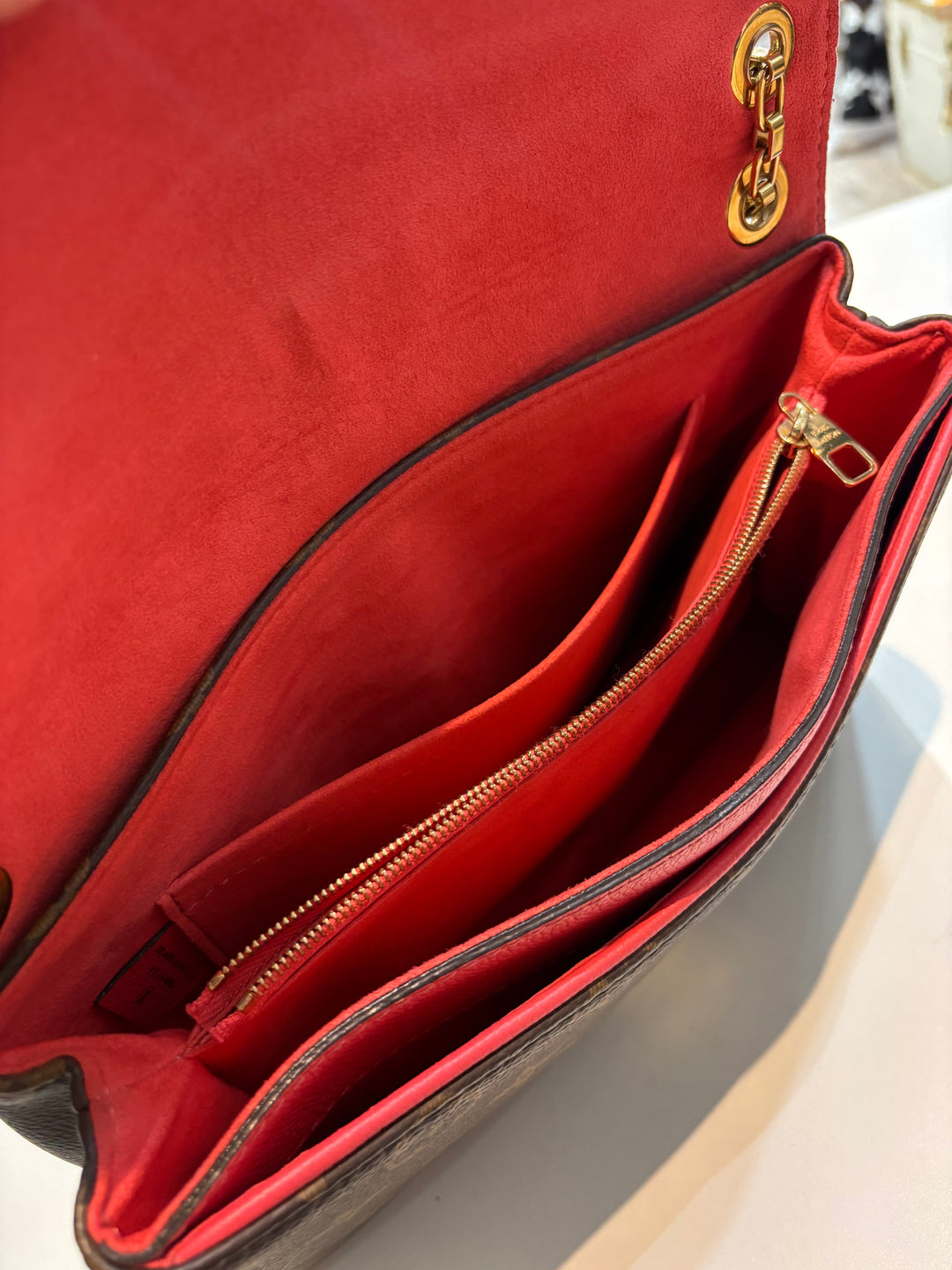 LOUIS VUITTON MONOGRAM &amp; CALFSKIN LEATHER PALLAS CHAIN BAG