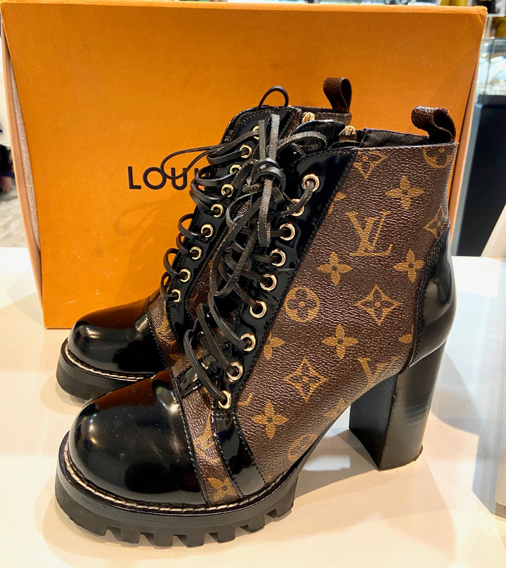 LOUIS VUITTON MONOGRAM COATED CANVAS STAR TRAIL ANKLE BOOTS