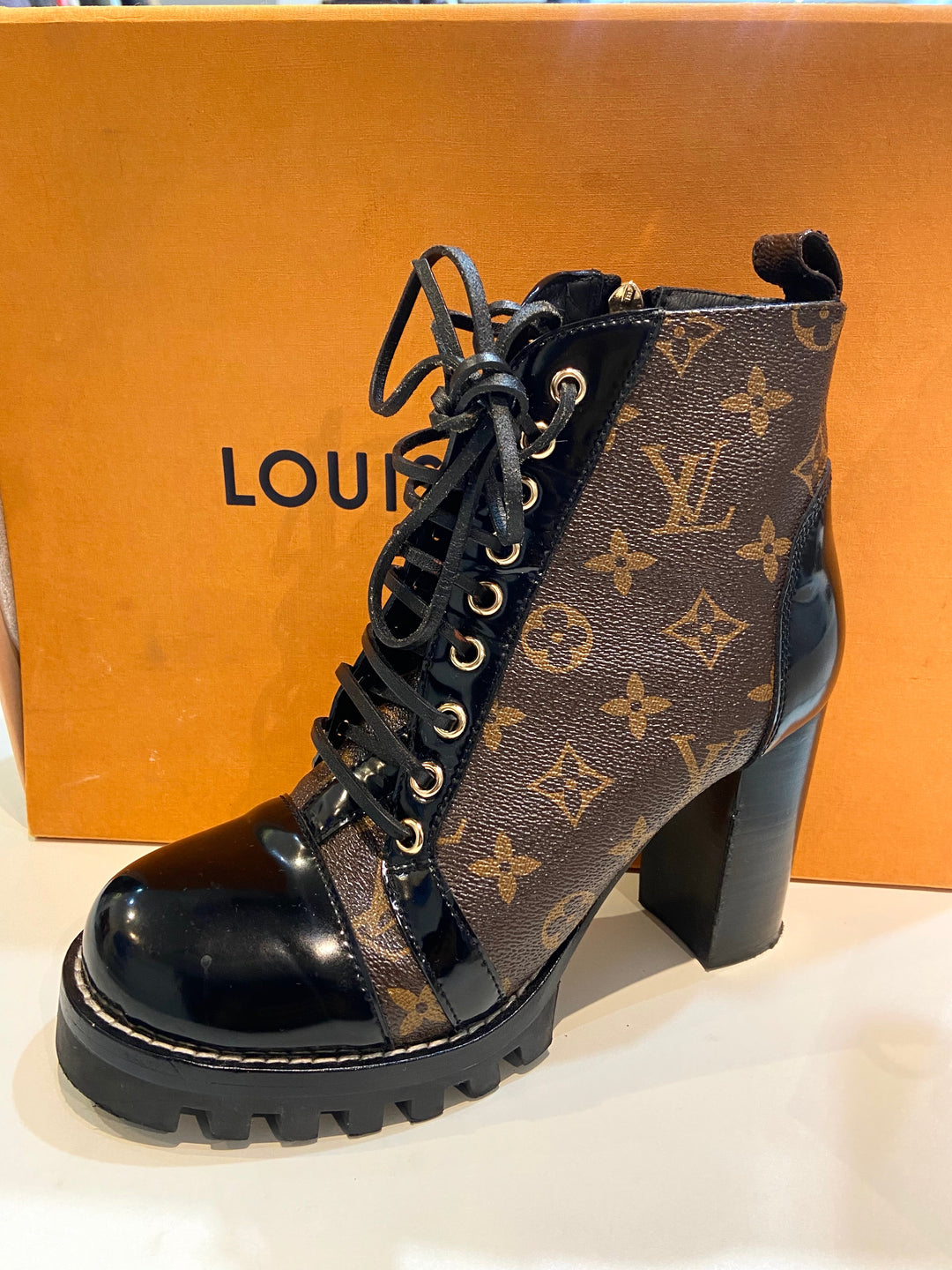LOUIS VUITTON MONOGRAM COATED CANVAS STAR TRAIL ANKLE BOOTS