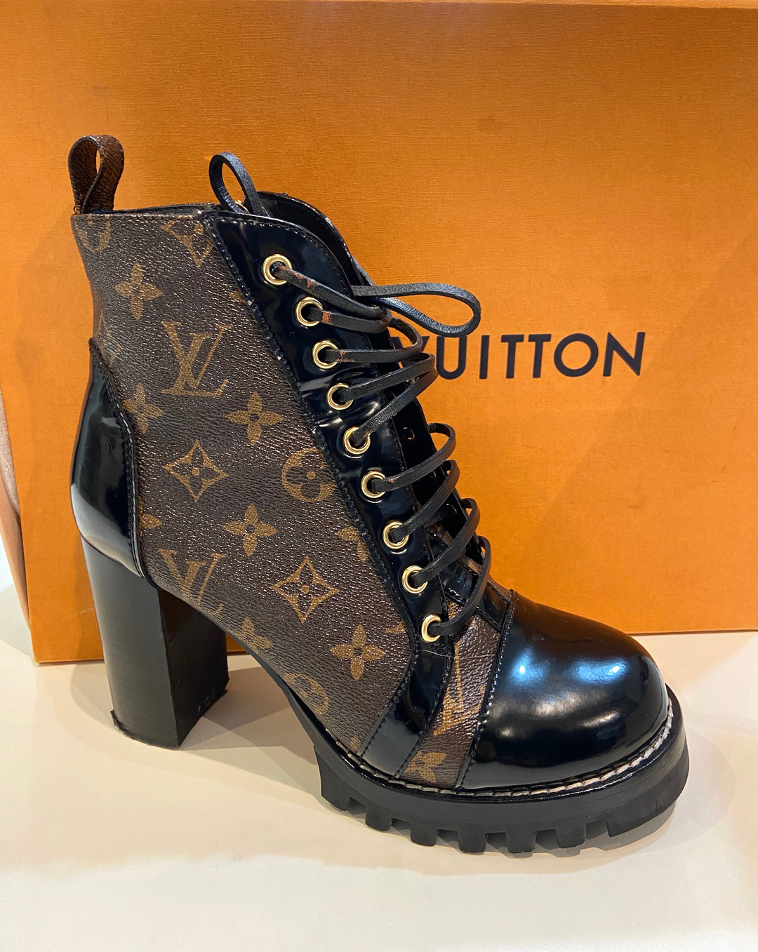LOUIS VUITTON MONOGRAM COATED CANVAS STAR TRAIL ANKLE BOOTS