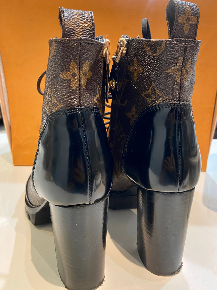 LOUIS VUITTON MONOGRAM COATED CANVAS STAR TRAIL ANKLE BOOTS