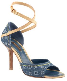 LOUIS VUITTON MONOGRAM DENIM ANKLE WRAP HEELS